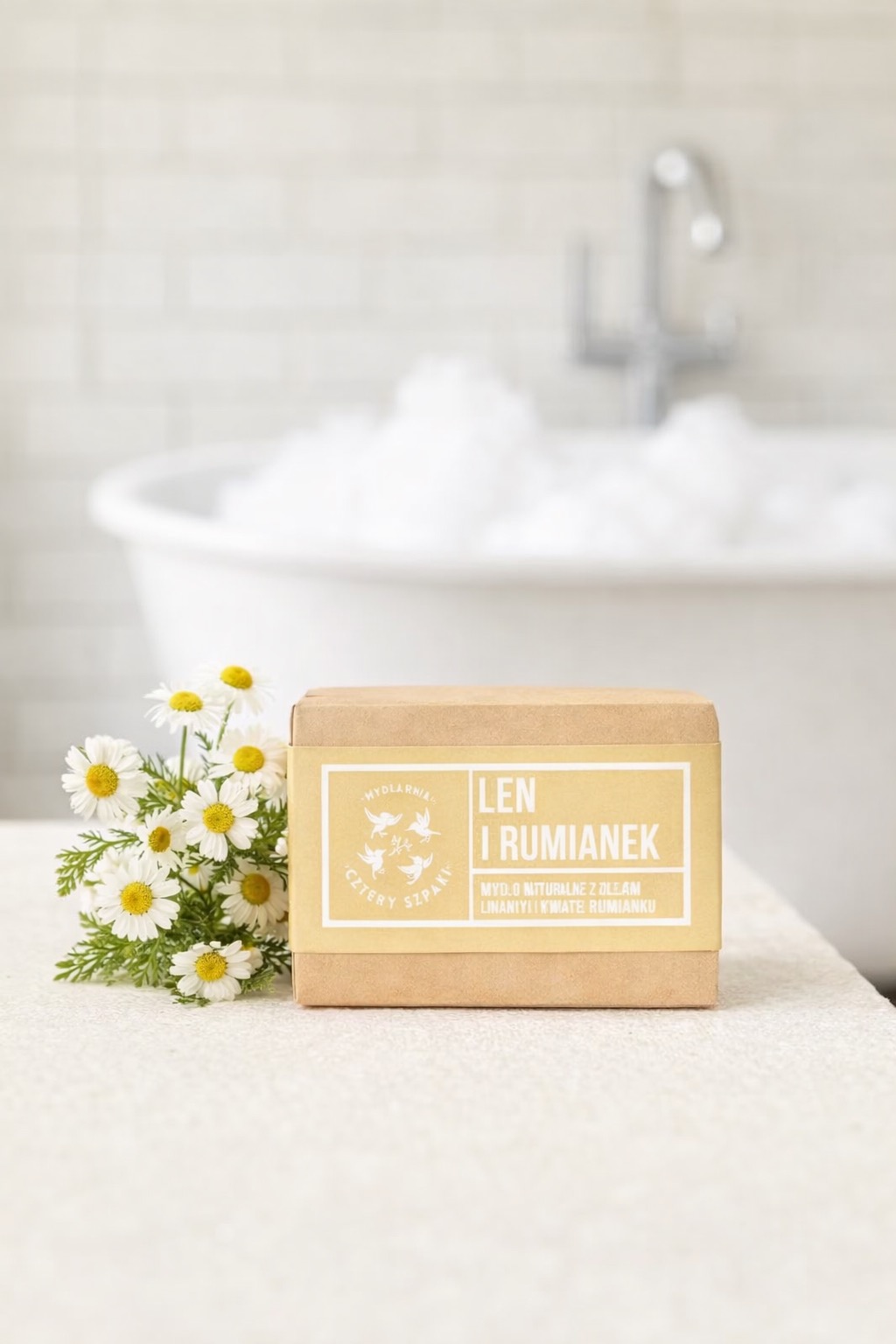 naturalna mydło Len i Rumianek - mydło z olejem rycynowym - obrazek 1